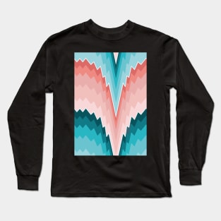 Bargello flame stitch scallops coral and teal Long Sleeve T-Shirt